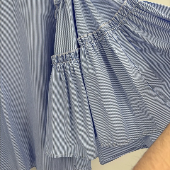 Women's DRA Blue White Stripes Long Sleeve bell Sleeves Blouse Shirt size xs - Picture 5 of 16